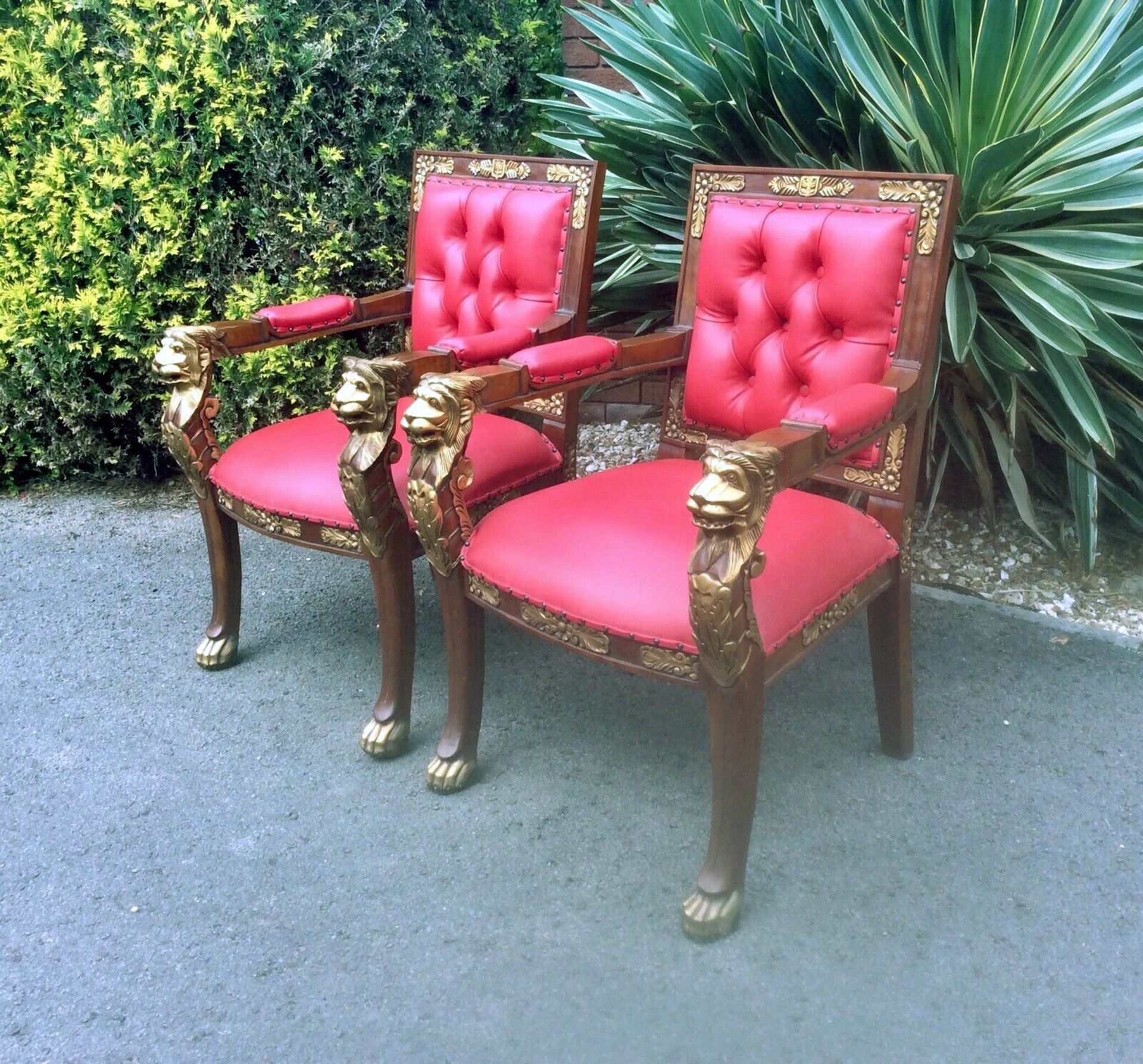 A Pair Of Regency Styled Carved Library Open Armchairs The Reeded Backs With Padded Arms And Seats - Image 3 of 12