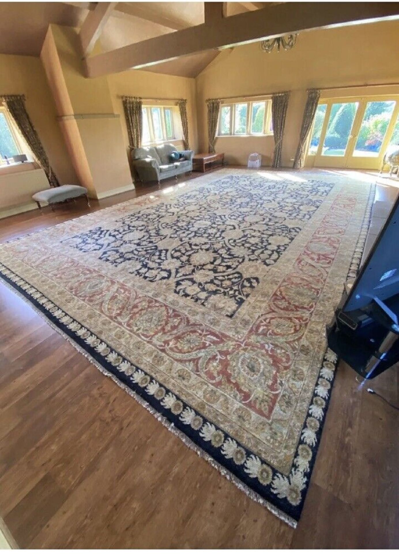 A Significant Indian Agra Jail Palace Carpet Massive All Over Sickle Leaf And Palmette Design On