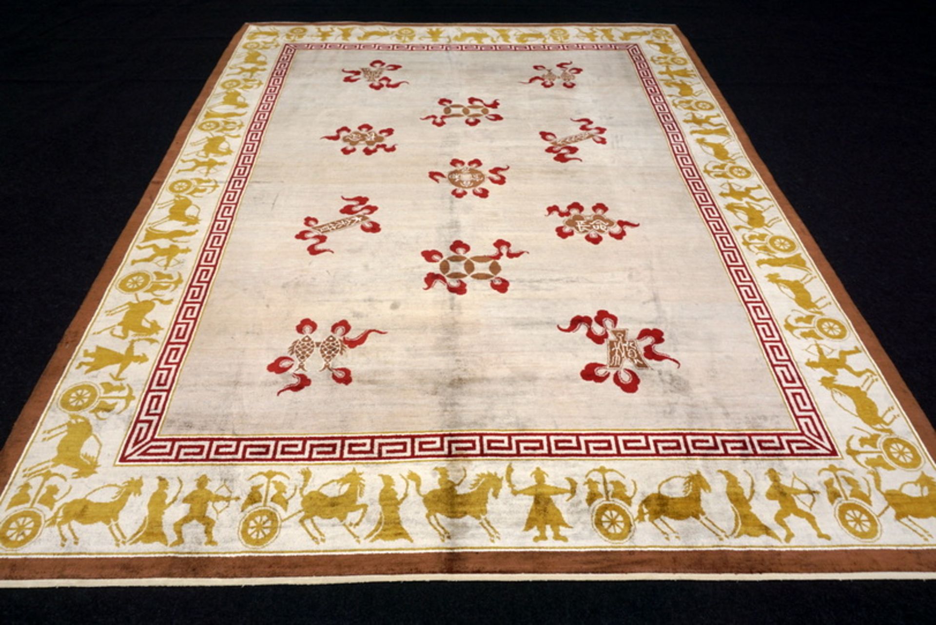 A Chinese Silk Carpet, Tientsin, Silk on Silk Foundation. The ivory field with a central column of - Image 17 of 27