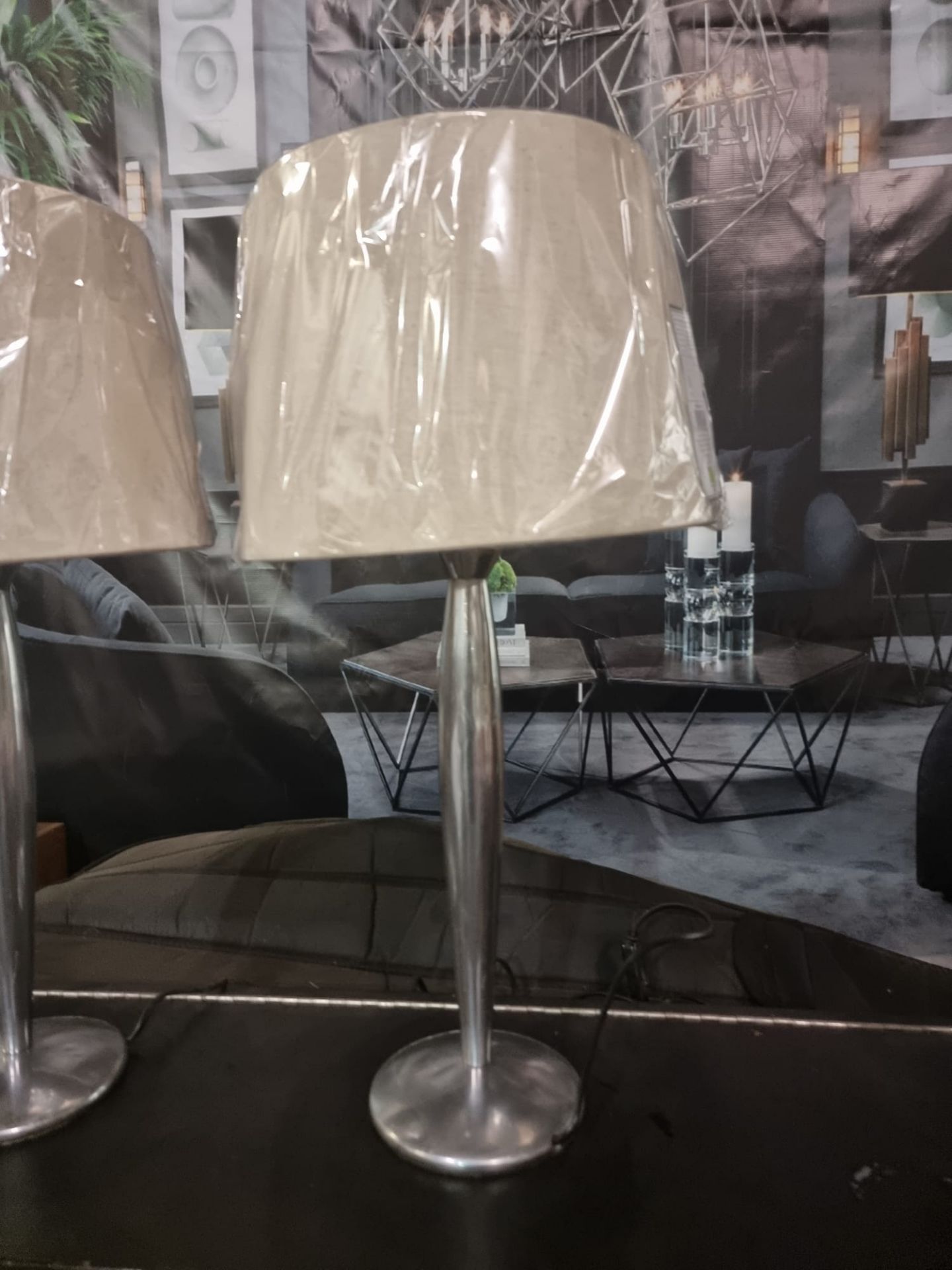 A pair of Lucien Gau Paris LG Paris Nickel Table Lamp with brand new neutral shade 54cm tall - Image 4 of 6