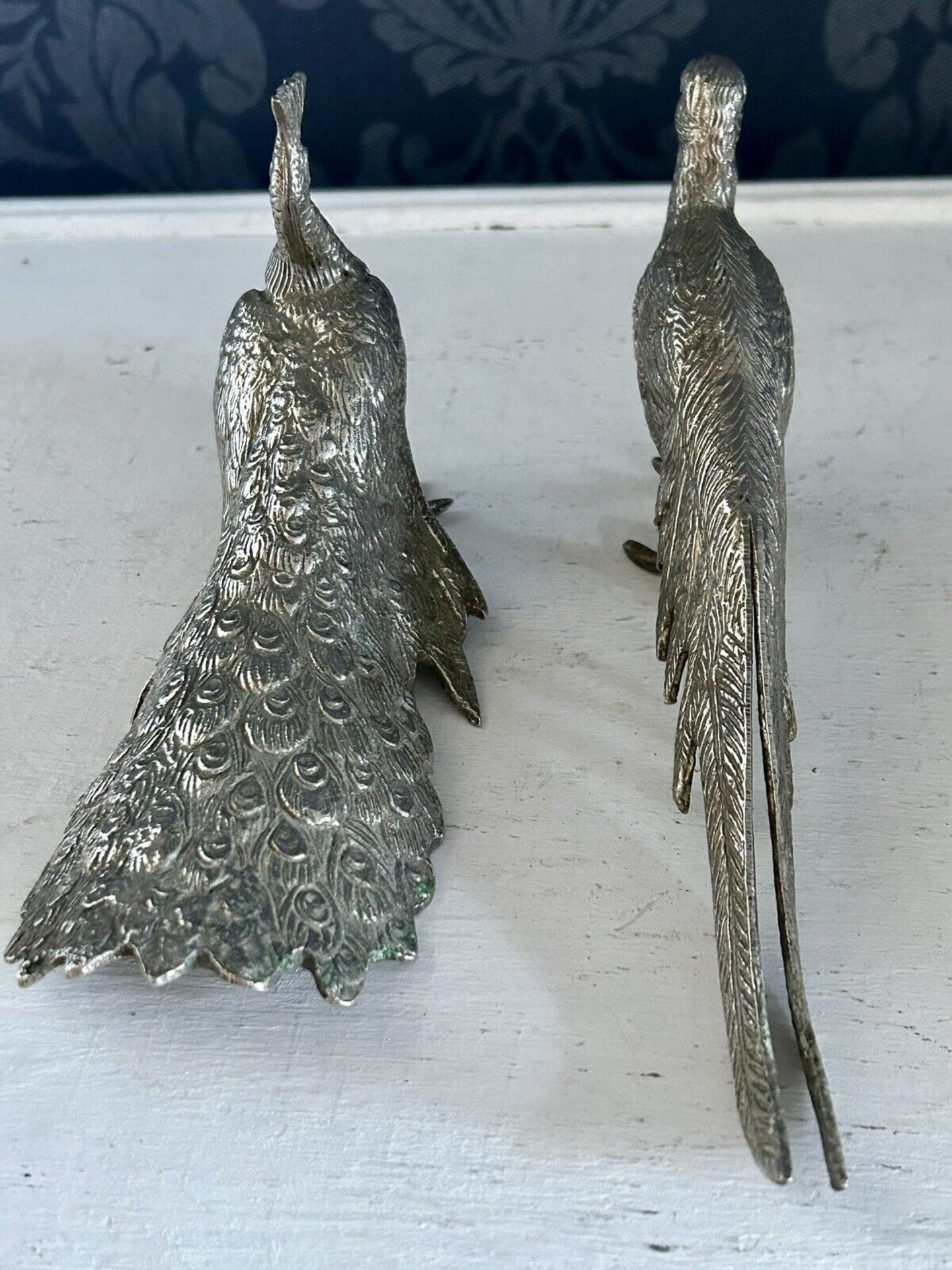 Italian Silver Plated Hollow Cast Table Centrepiece figurines Of Pheasants Male & Female Pair Male - Image 5 of 11