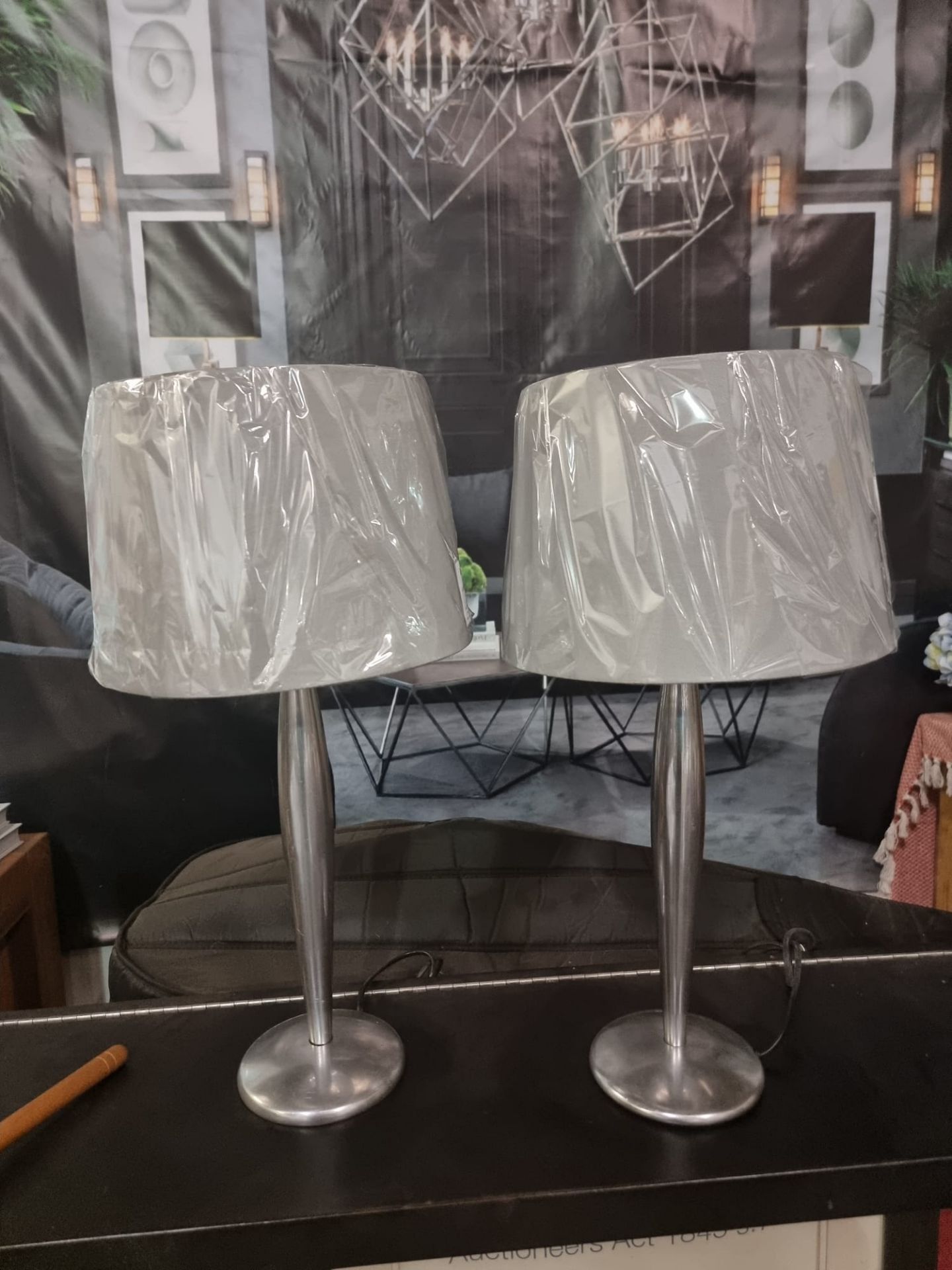 A pair of Lucien Gau Paris LG Paris Nickel Table Lamp with brand new grey shade 54cm tall - Bild 6 aus 8