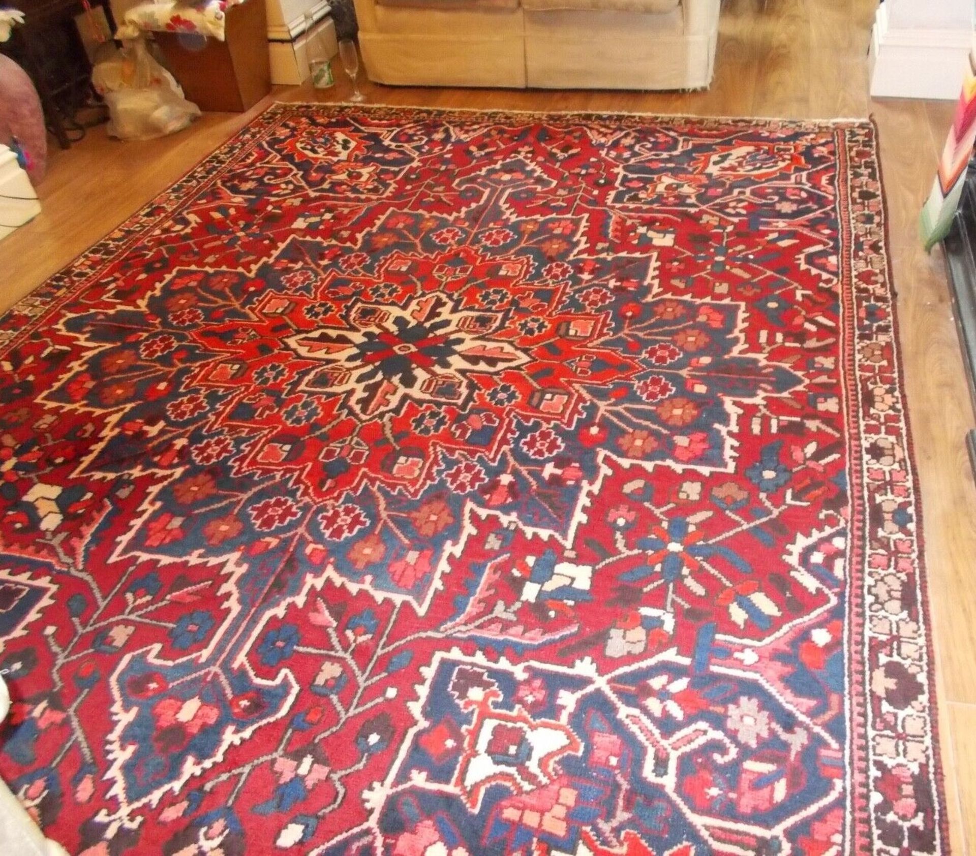 Azerbaijani style  carpet wool pile quality and high artistic value hand made red ground with a
