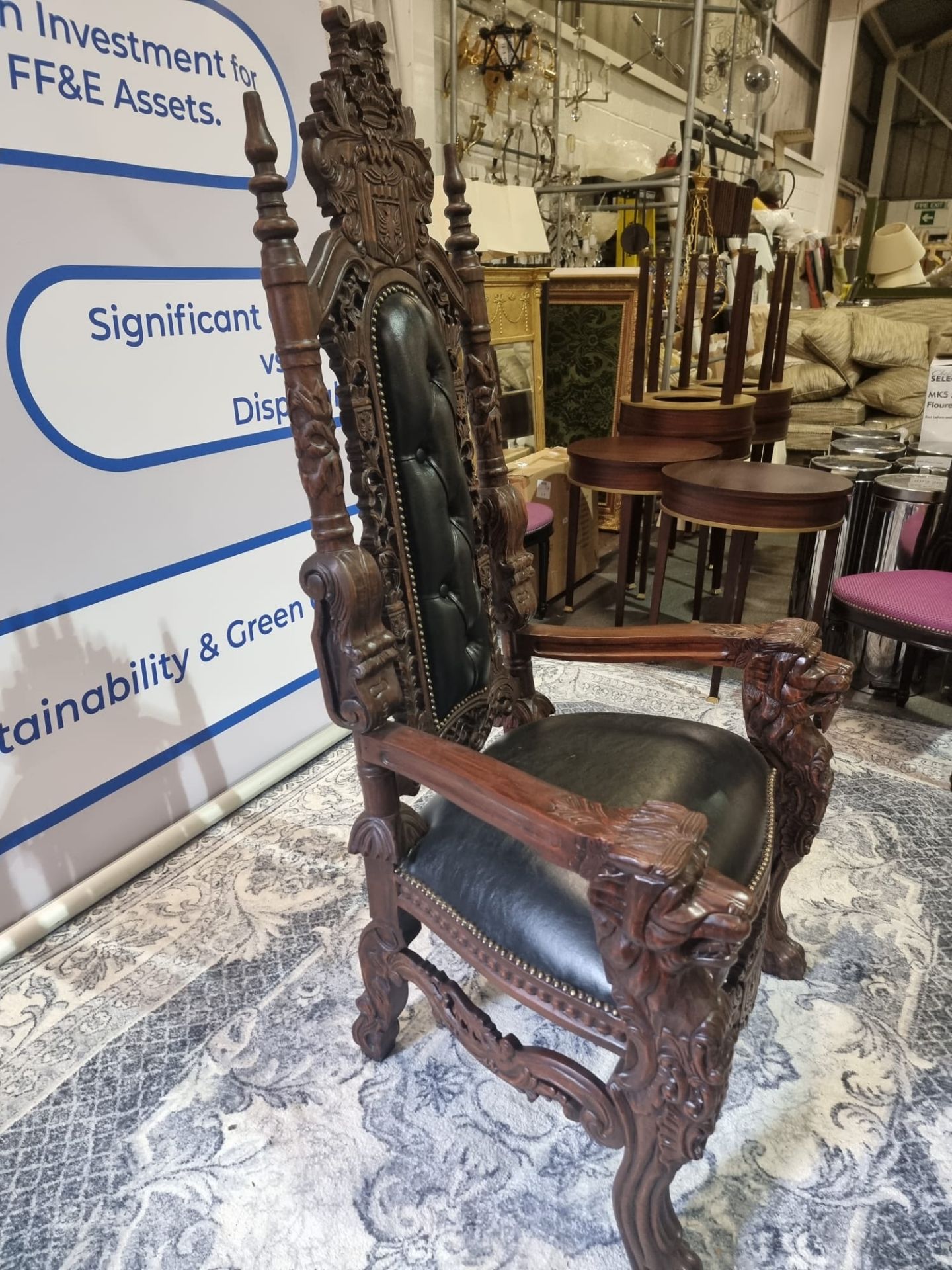 Handmade mahogany chair upholstered in a pinned black exceptional detailed carving. This antique - Bild 14 aus 18