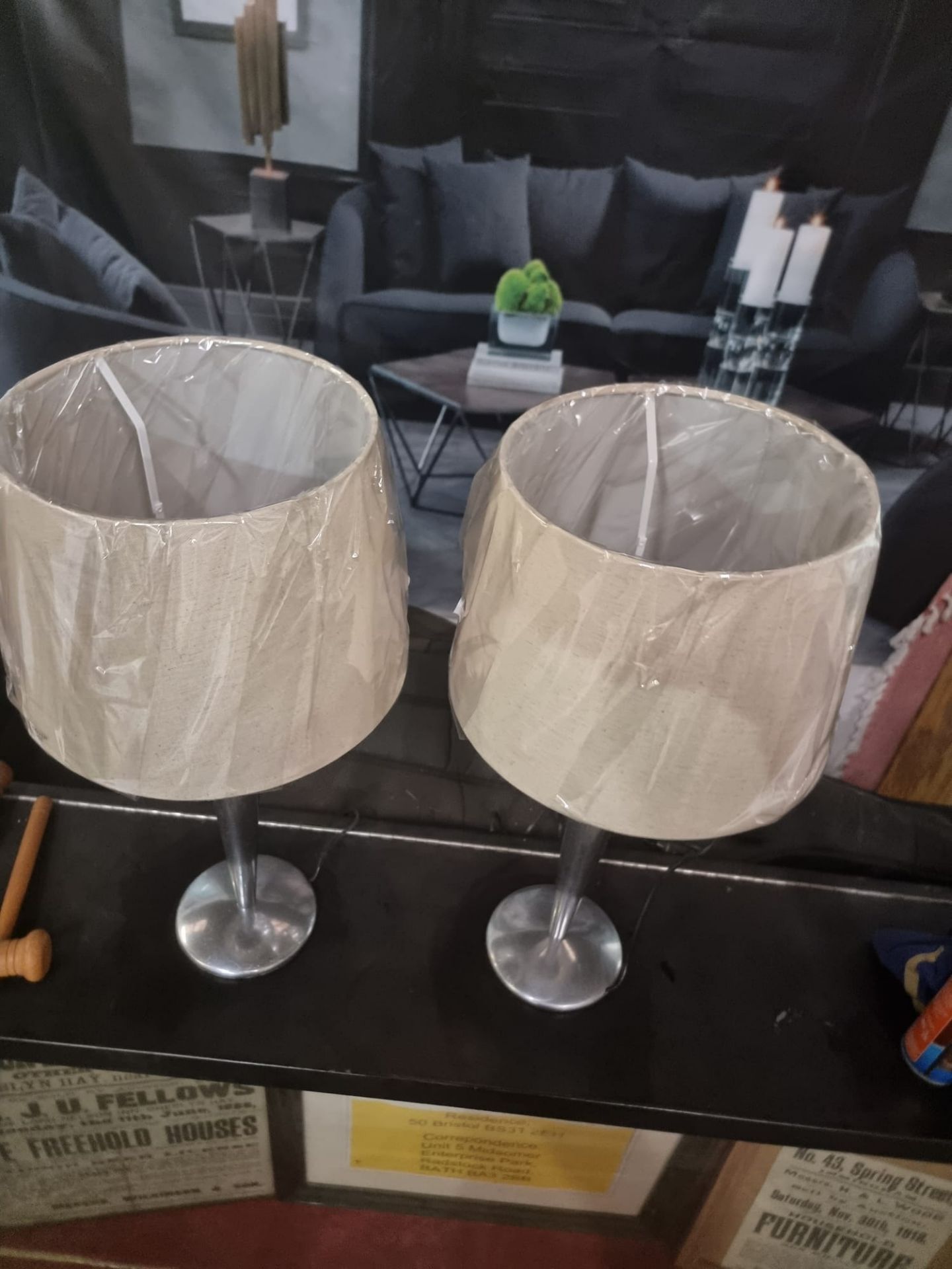 A pair of Lucien Gau Paris LG Paris Nickel Table Lamp with brand new neutral shade 54cm tall - Bild 4 aus 6