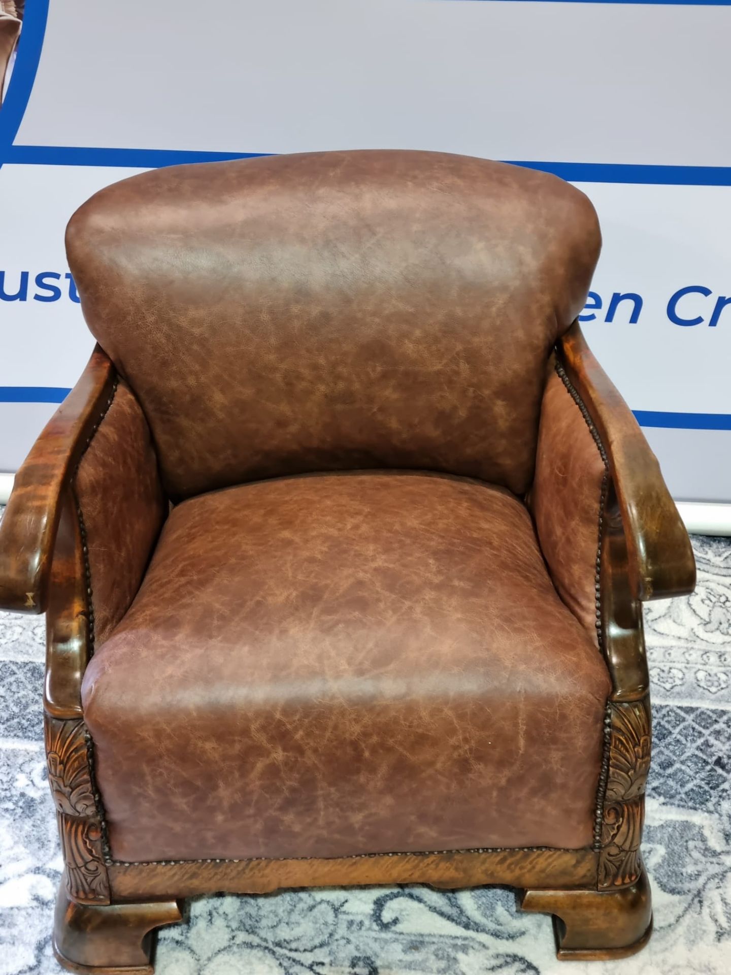 Leather Armchair Continental Oak Frame With Recently Upholstered Vintage 100% Leather Upholstery - Image 7 of 13