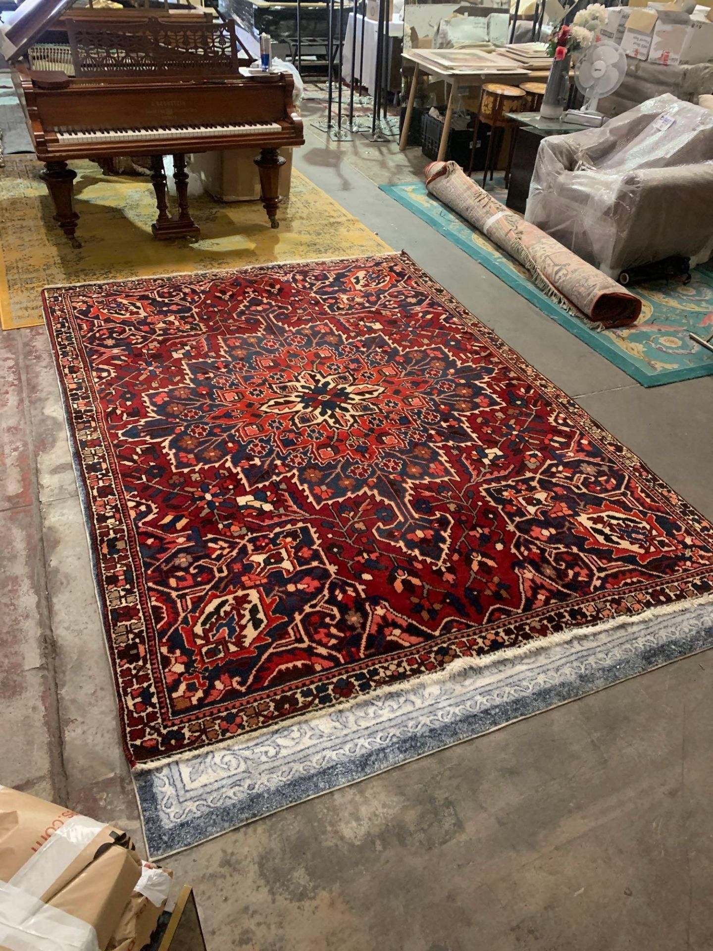 Azerbaijani style  carpet wool pile quality and high artistic value hand made red ground with a - Image 2 of 8