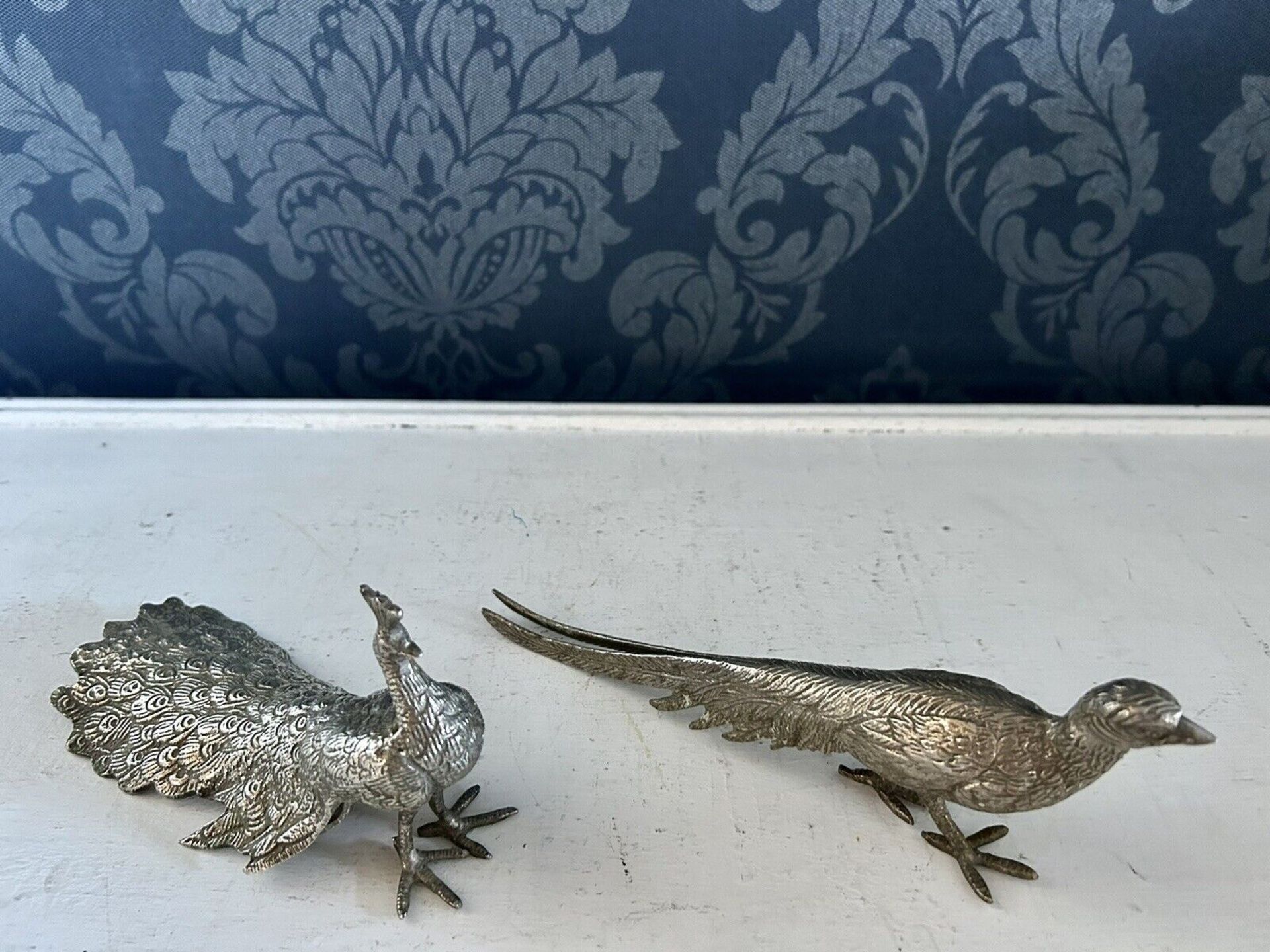 Italian Silver Plated Hollow Cast Table Centrepiece figurines Of Pheasants Male & Female Pair Male - Image 4 of 11