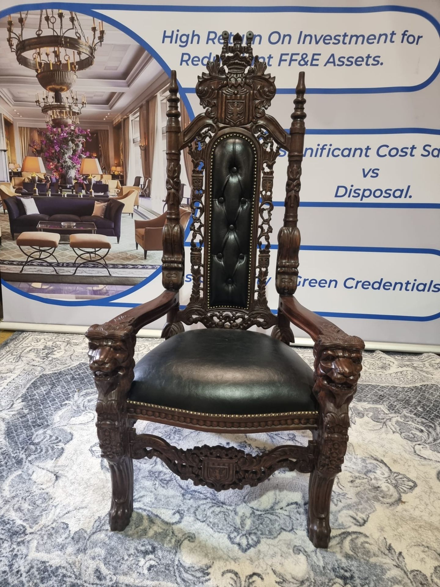 Handmade mahogany chair upholstered in a pinned black exceptional detailed carving. This antique - Bild 2 aus 18