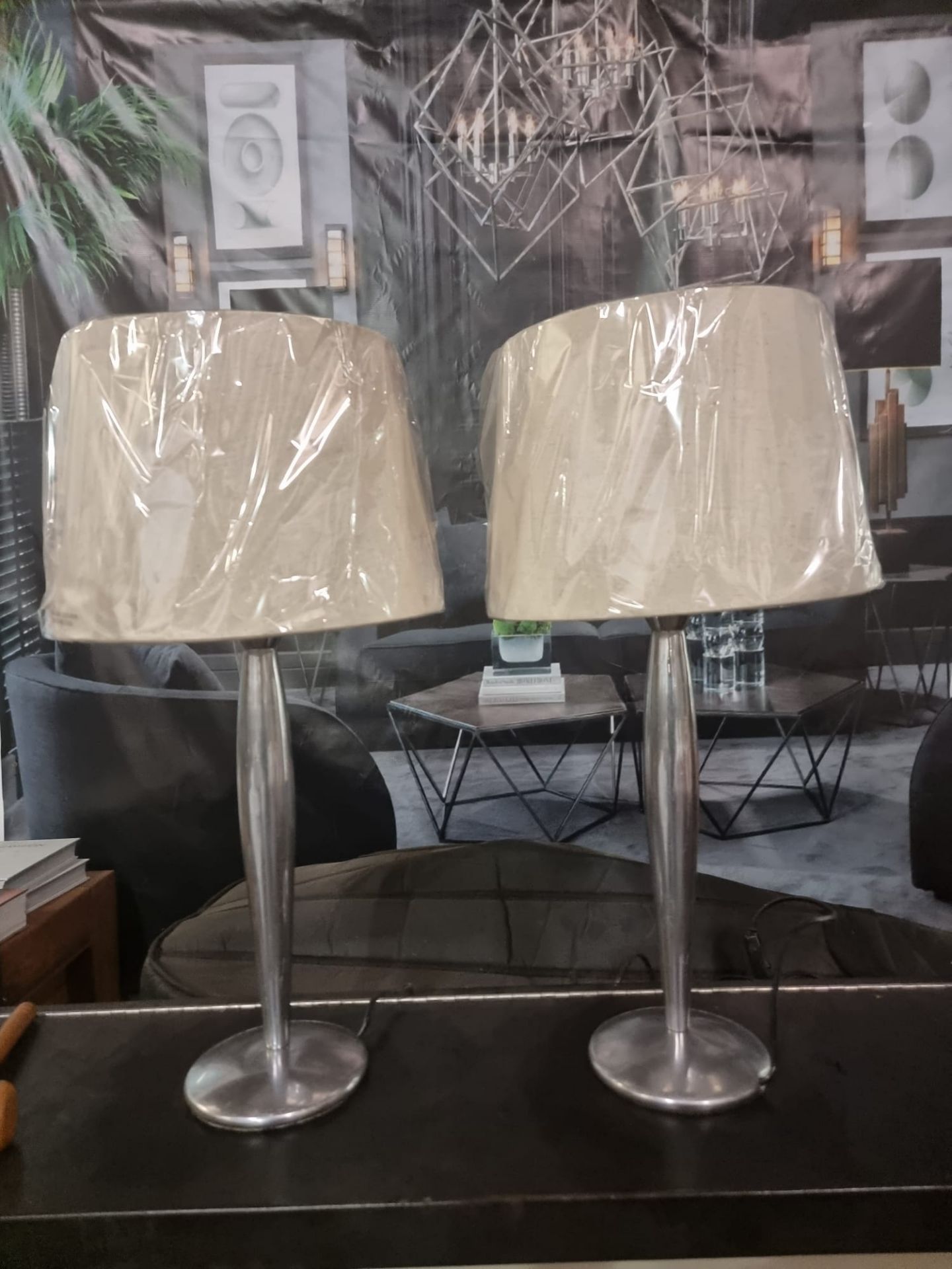 A pair of Lucien Gau Paris LG Paris Nickel Table Lamp with brand new neutral shade 54cm tall - Bild 6 aus 6