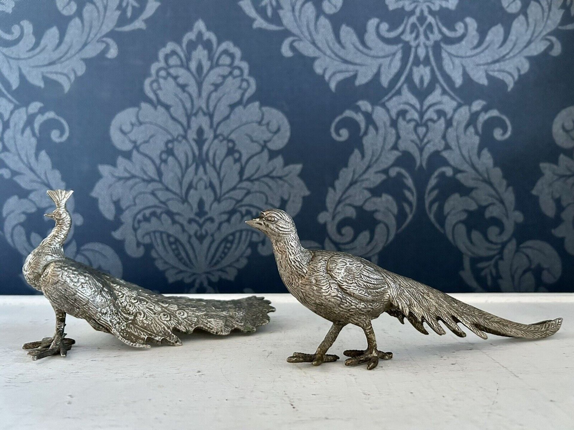 Italian Silver Plated Hollow Cast Table Centrepiece figurines Of Pheasants Male & Female Pair Male - Image 11 of 11