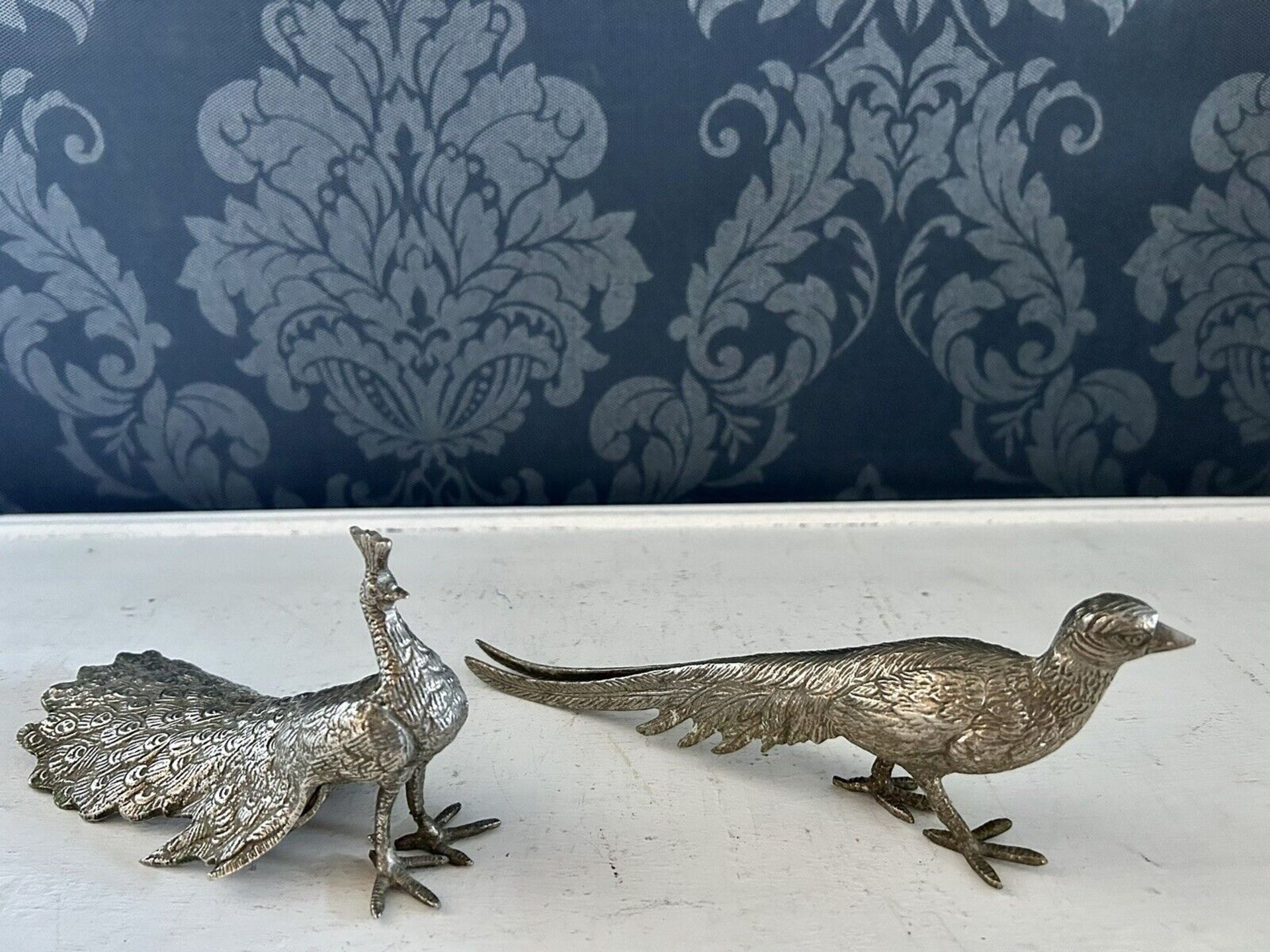 Italian Silver Plated Hollow Cast Table Centrepiece figurines Of Pheasants Male & Female Pair Male - Image 3 of 11