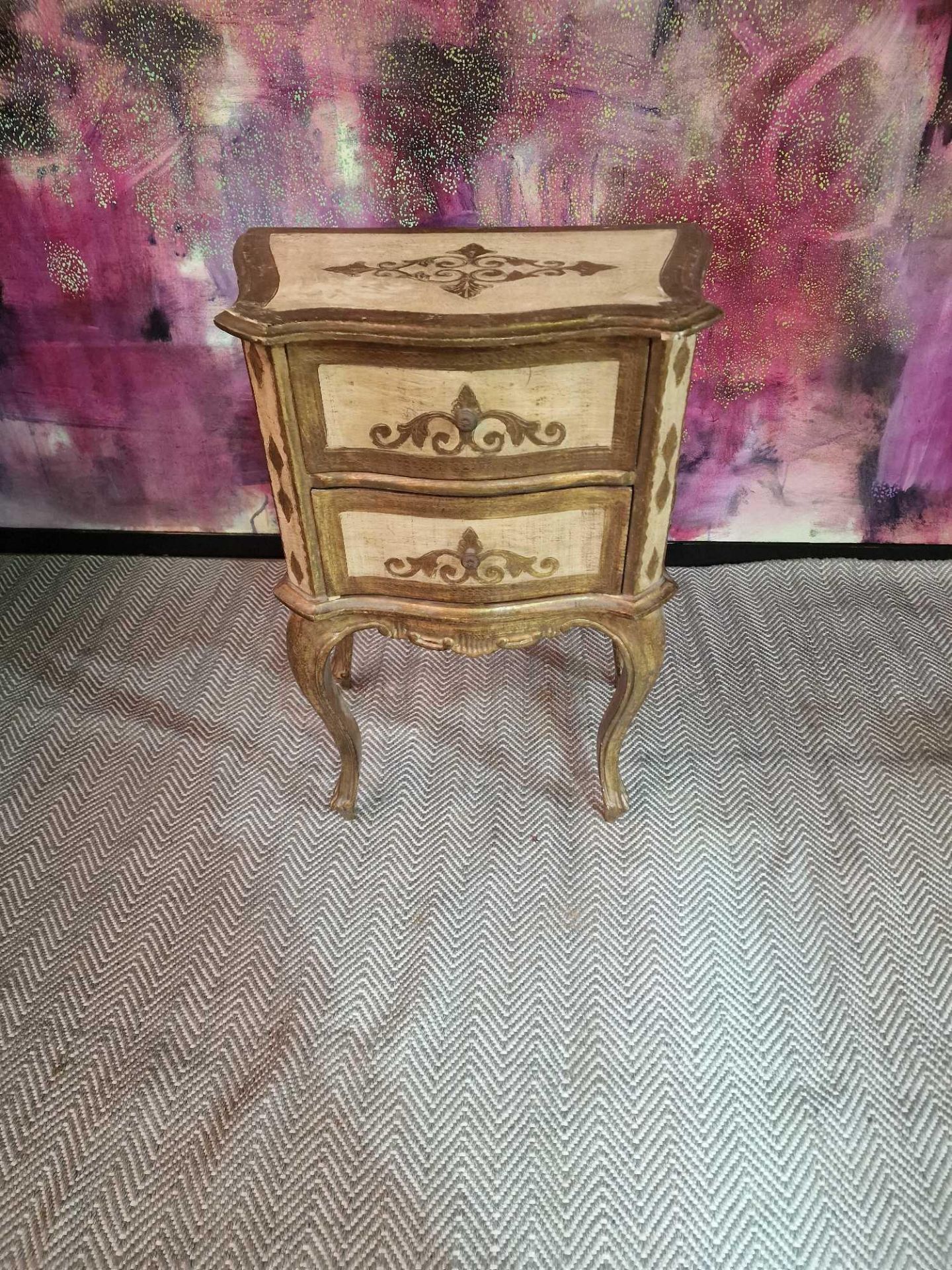 Italian Florentine style painted nightstand feature all the flair of 18th century Florence,
