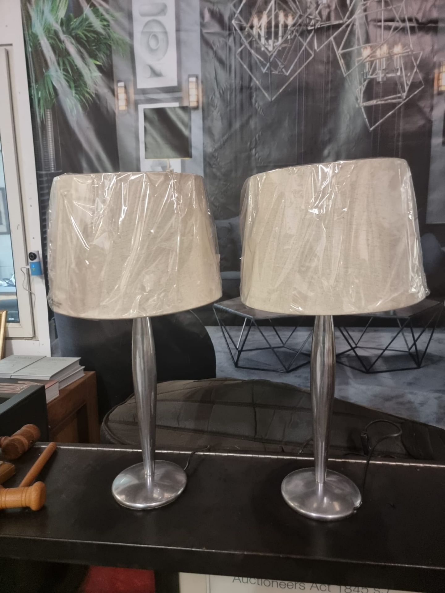 A pair of Lucien Gau Paris LG Paris Nickel Table Lamp with brand new neutral shade 54cm tall - Image 2 of 6