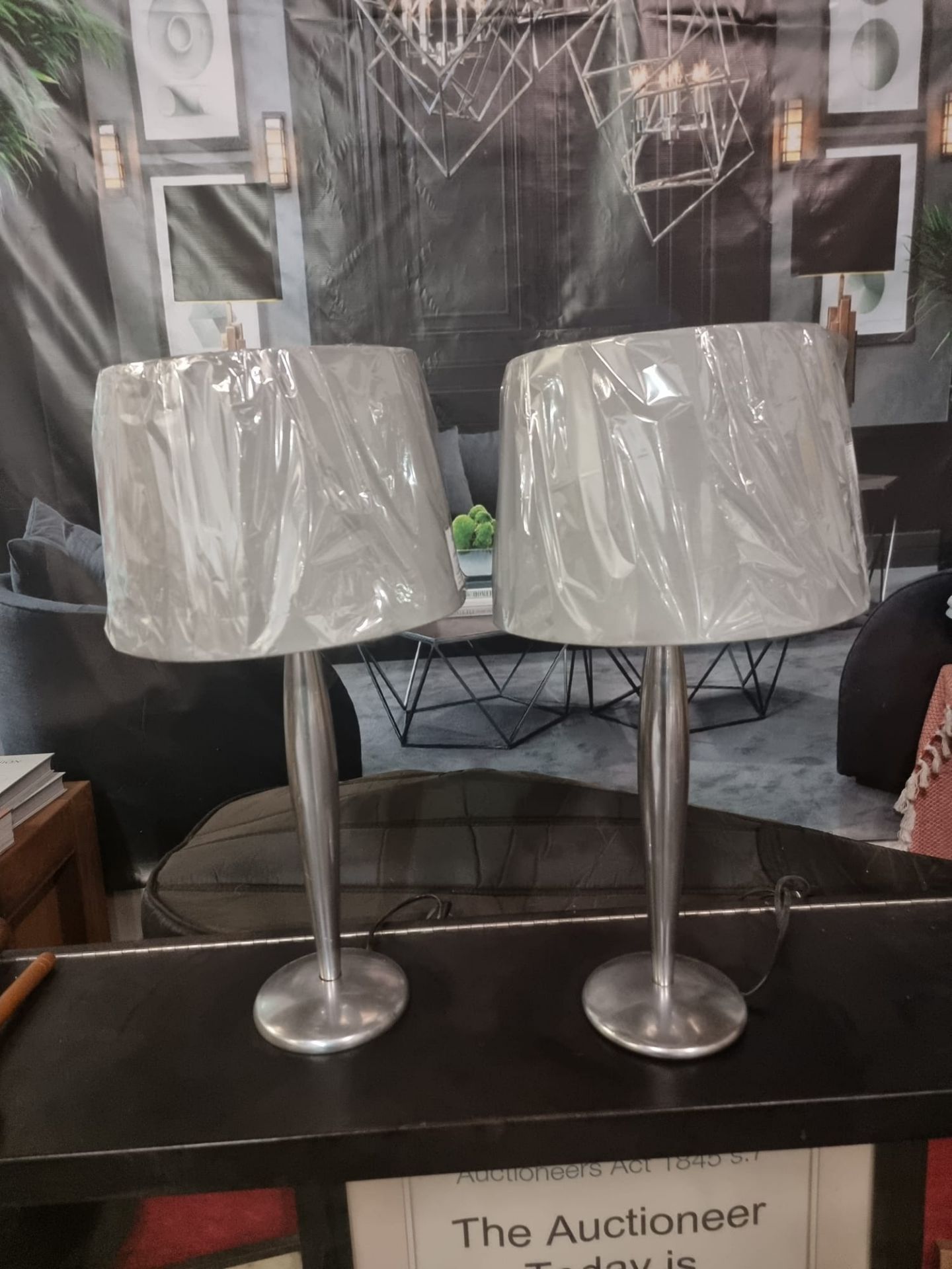 A pair of Lucien Gau Paris LG Paris Nickel Table Lamp with brand new grey shade 54cm tall - Bild 3 aus 8