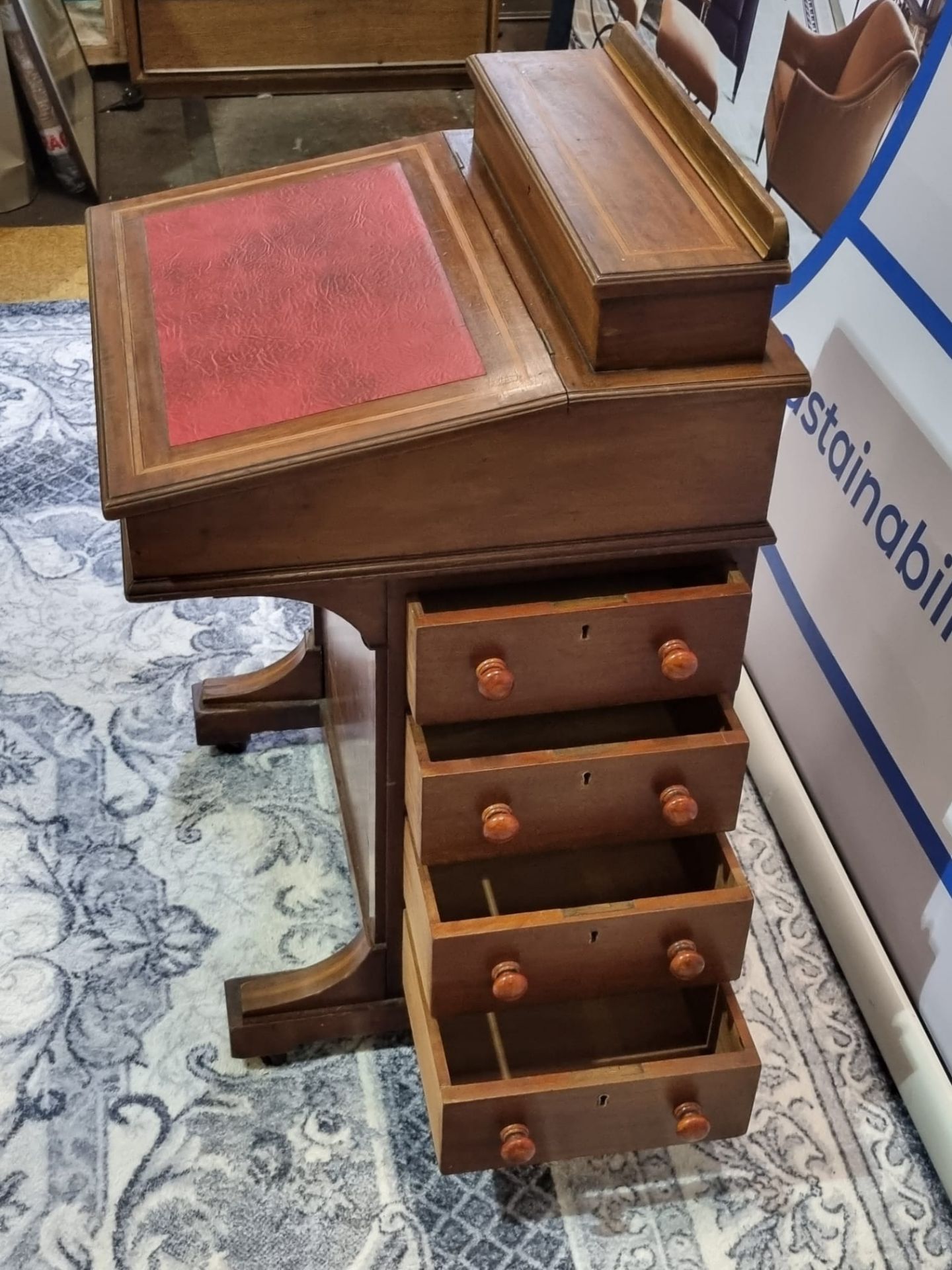 Victorian antique Davenport desk. The antique walnut Davenport desk has a small fitted compartment