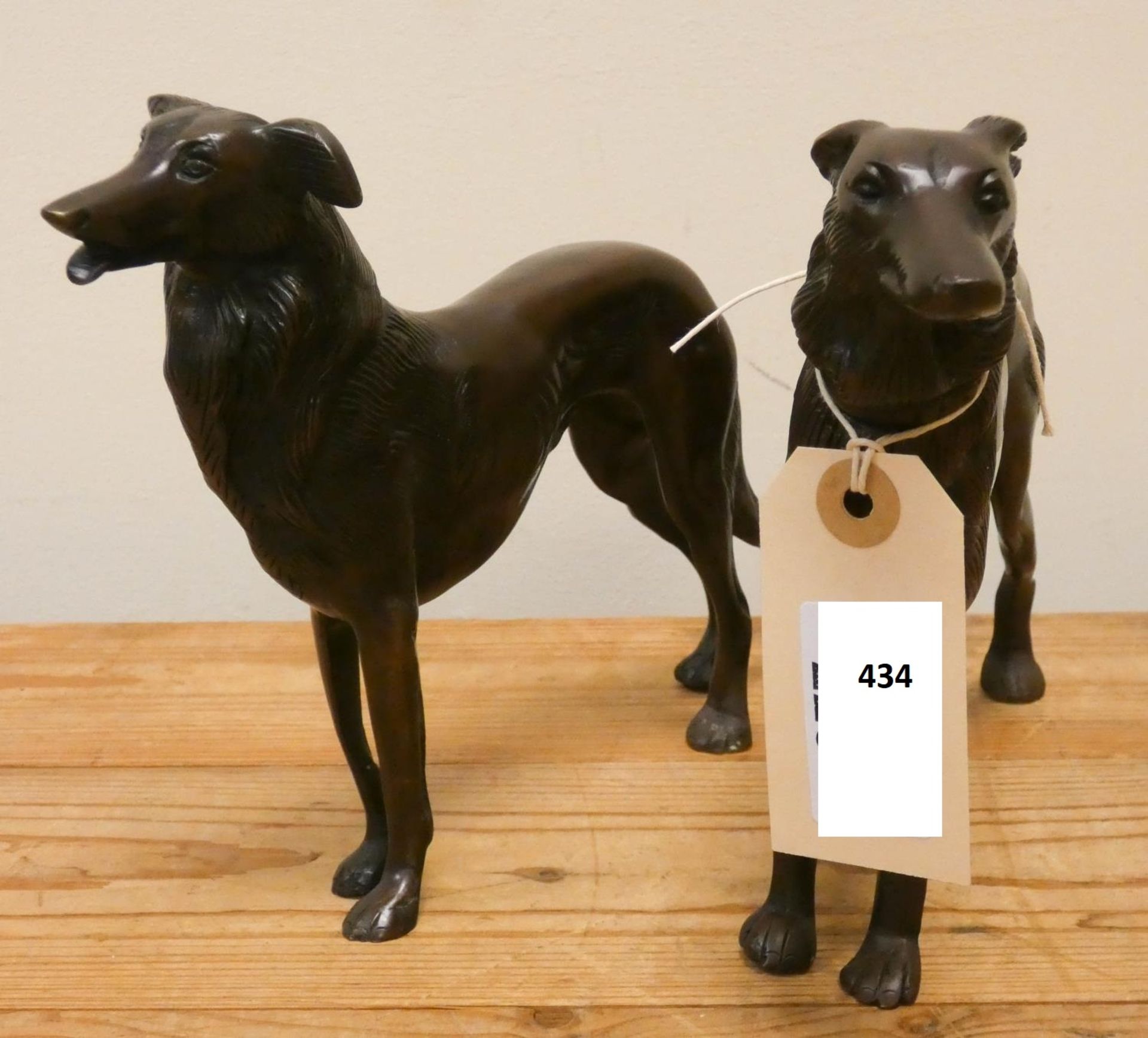 A pair of cast bronze Saluki dog sculptures 16cm tall each Longest is 28cm and shortest is 24cm - Image 8 of 8