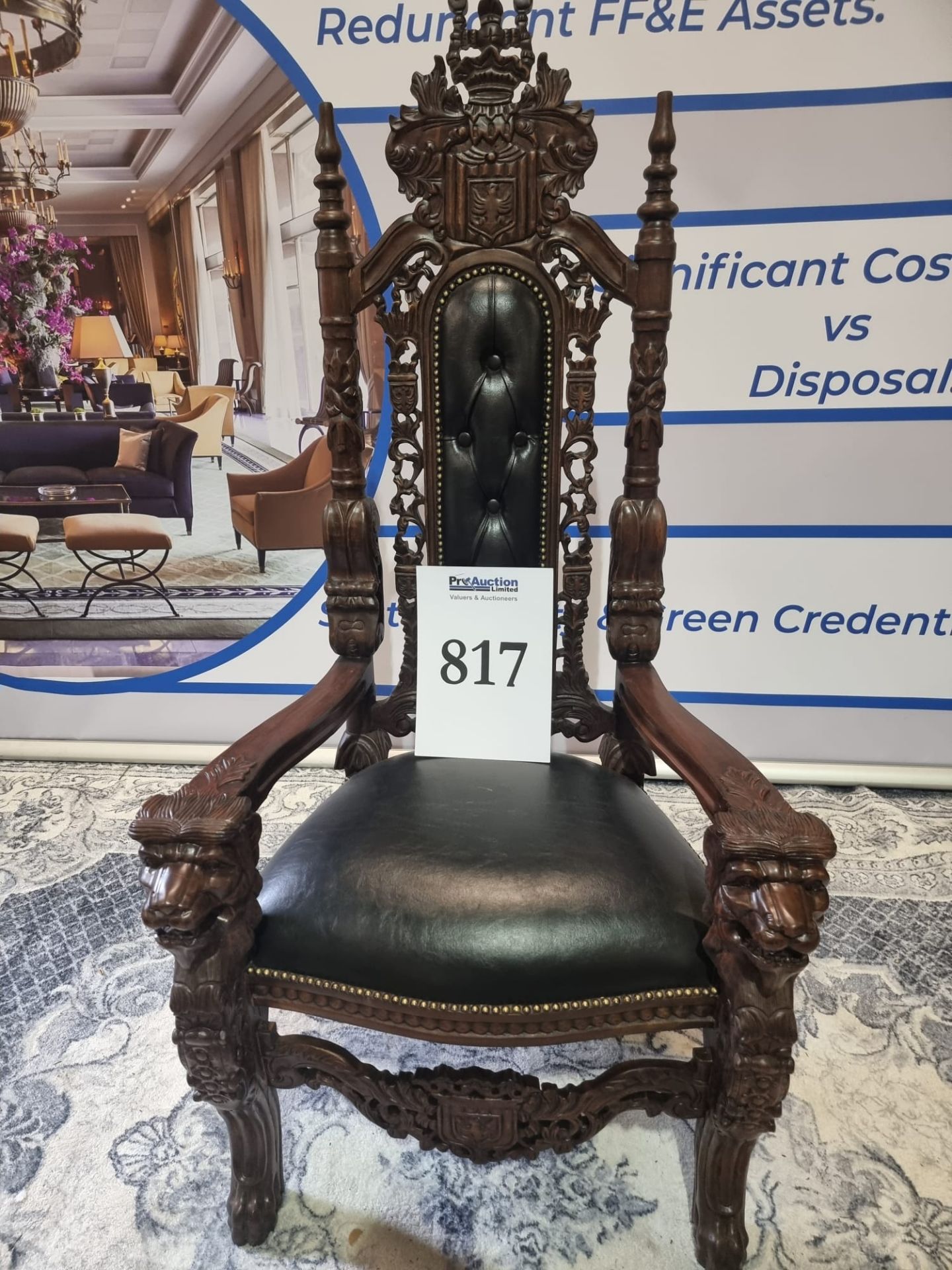 Handmade mahogany chair upholstered in a pinned black exceptional detailed carving. This antique - Image 18 of 18