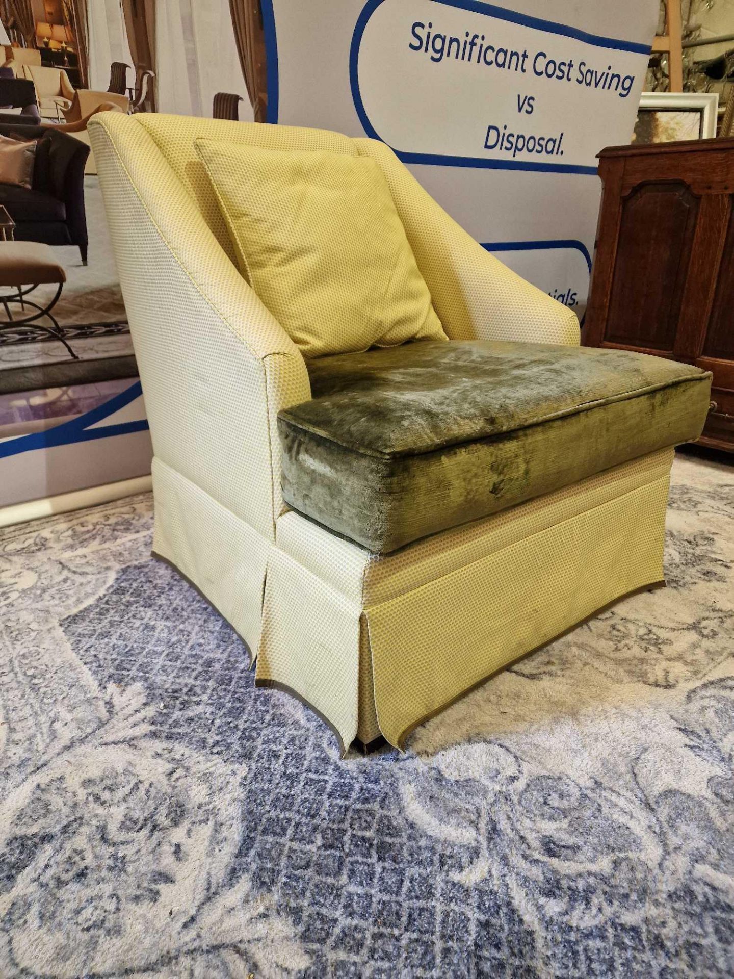 Egerton Armchair Sloping Arms Dressmakers Skirt And A Sprung Back Upholstered Gold With Green Seat - Bild 3 aus 6