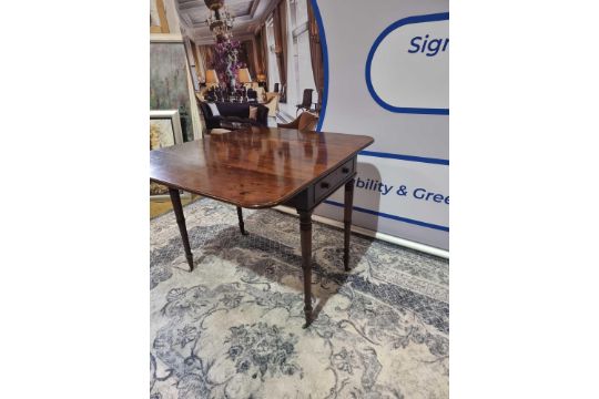 English 19th C. Pembroke Table in Mahogany rectangular shaped top, with drop leaves to either side - Image 2 of 7