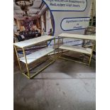 2 x Two Tier Fau x Marble Laminated Top Shelving Unit Or Stand On A Powder Coated Brass Coloured