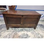 Fine Georgian 19th Century Carved Oak Coffer Having Plank Top And Panelled Carcass, Panels With