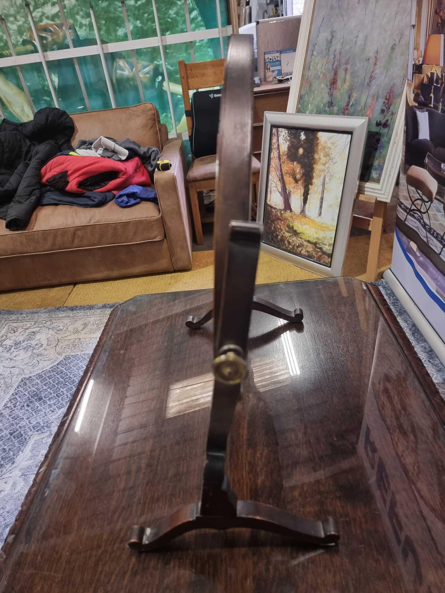 19th Century Georgian Mahogany Ovoid Swing Frame Dressing Table Mirror With Broass Mounts .66 x - Image 6 of 7