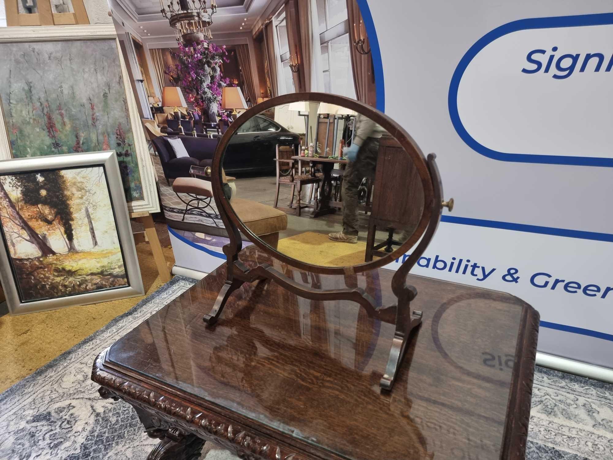 19th Century Georgian Mahogany Ovoid Swing Frame Dressing Table Mirror With Broass Mounts .66 x - Image 4 of 7