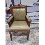 A 19th Century English Victorian Upholstered Library Chair The Solid oak construction is beautifully