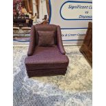 Egerton Armchair Sloping Arms Dressmakers Skirt And A Sprung Back Upholstered Purple Patterned