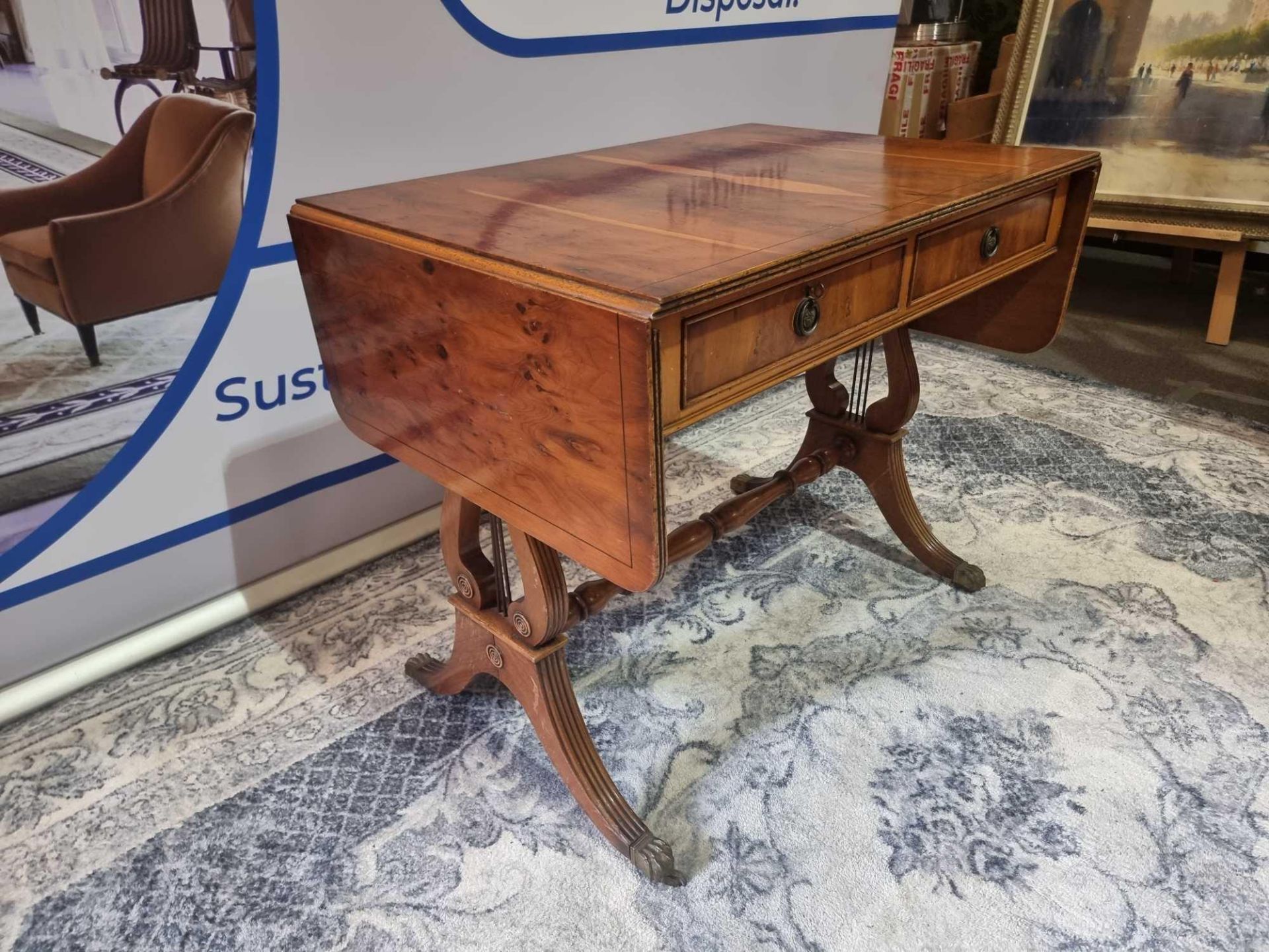 A Regency Boxwood Strung Burr-Yew Sofa Table With Two Frieze Drawers Opposing Dummy Drawers Raised - Bild 4 aus 9