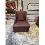 Egerton Armchair Sloping Arms Dressmakers Skirt And A Sprung Back Upholstered Purple Patterned