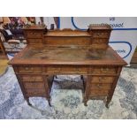 Edwardian Oak Writing Desk C.1910 The Upstand With Original Brass Gallery, Four Small Stationery