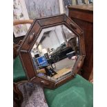 Art Deco Octagonal Oak Mirror With Rope Carved Edge And Roundels, The Looking Glass Is Bevelled 54 x