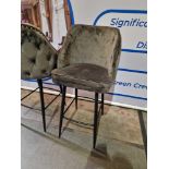 2 x Bar Stool Velvet Bar Stool With Black Metal Legs The Upholstered Seat Pad With Brass Pin Details