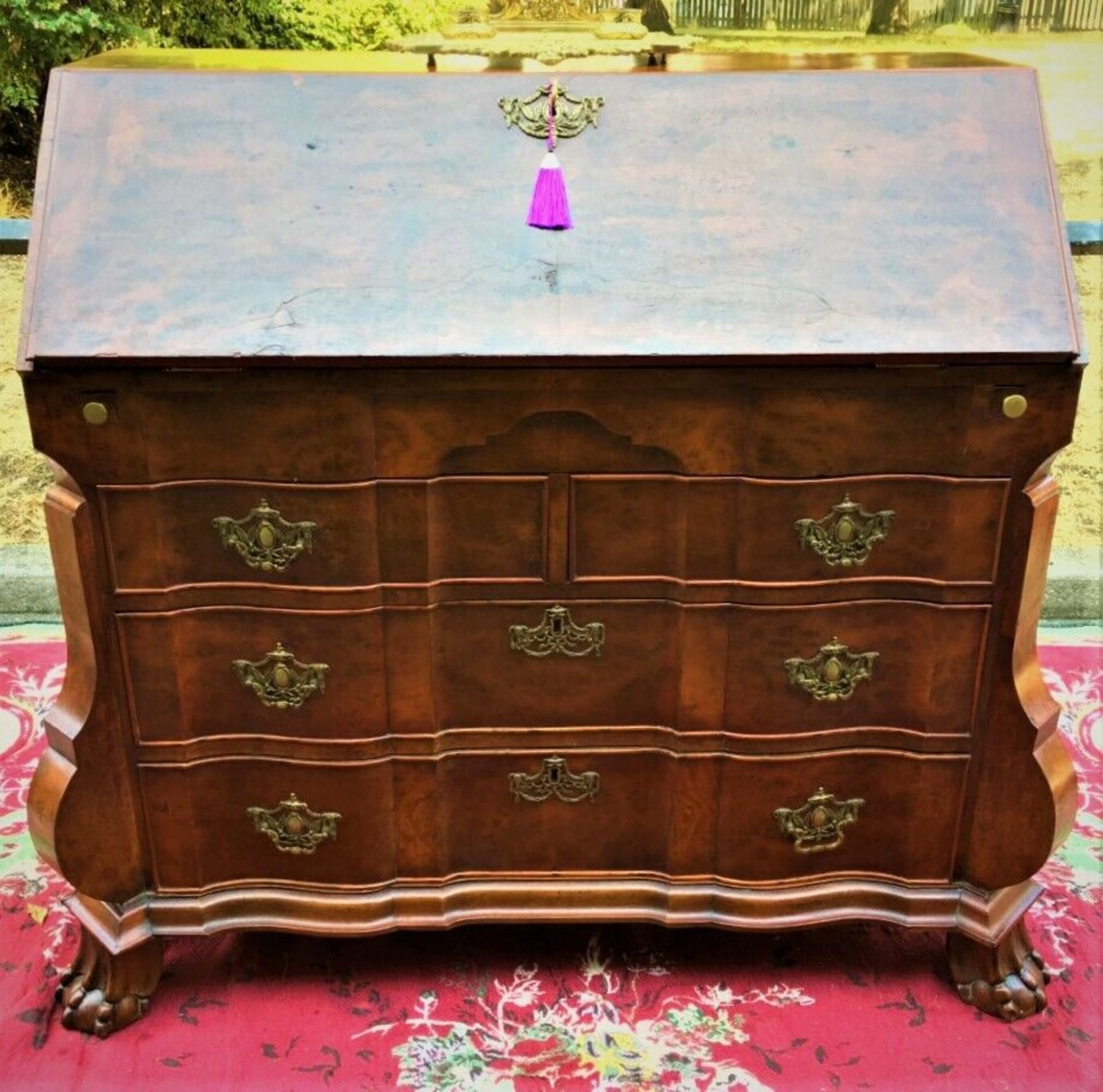 Early Dutch Walnut Bombe Bureau C.1780 Beautiful Original Figured Walnut Cabinet The Fall Front - Bild 15 aus 15