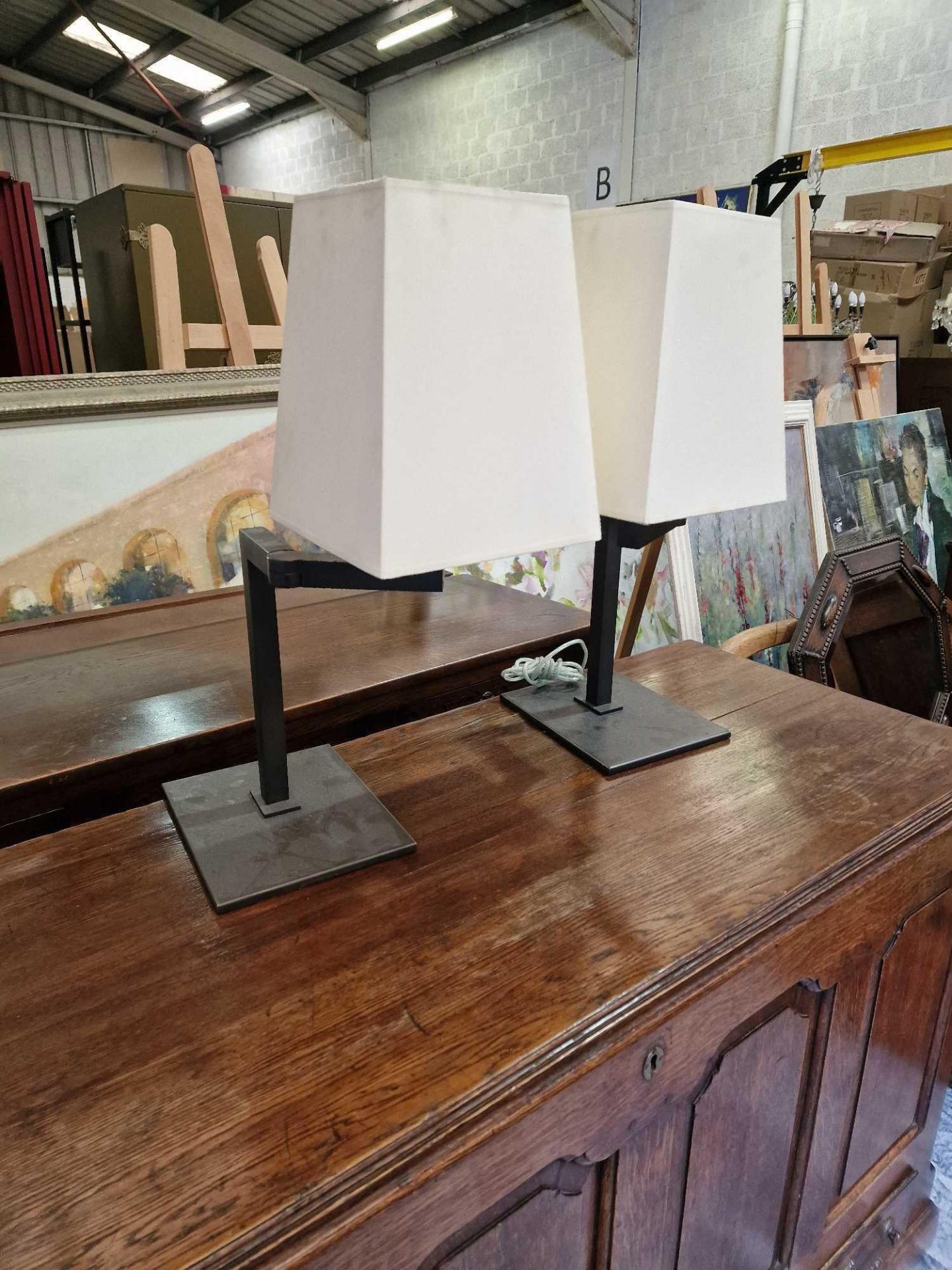 A Pair Of Sifra LMS400/ENG Table Lamps Metal Patinated With Cream Shade 60cm