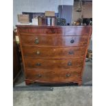 Regency Style Figured Mahogany And Satinwood Bow Front Chest Of Two Short Drawers Over Three Long