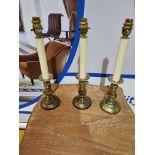 A Set of 3 x Of Chelsom Regency Brass Candle Stick Table Lamp Model CN/6829/CB 40cm High