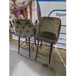 2 x Bar Stool Velvet Bar Stool With Black Metal Legs The Upholstered Seat Pad With Brass Pin Details