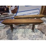 A Pair Early 20th Century Country Manor Oak Hall Benches Solid Plank Top With Nice Cared Apron On