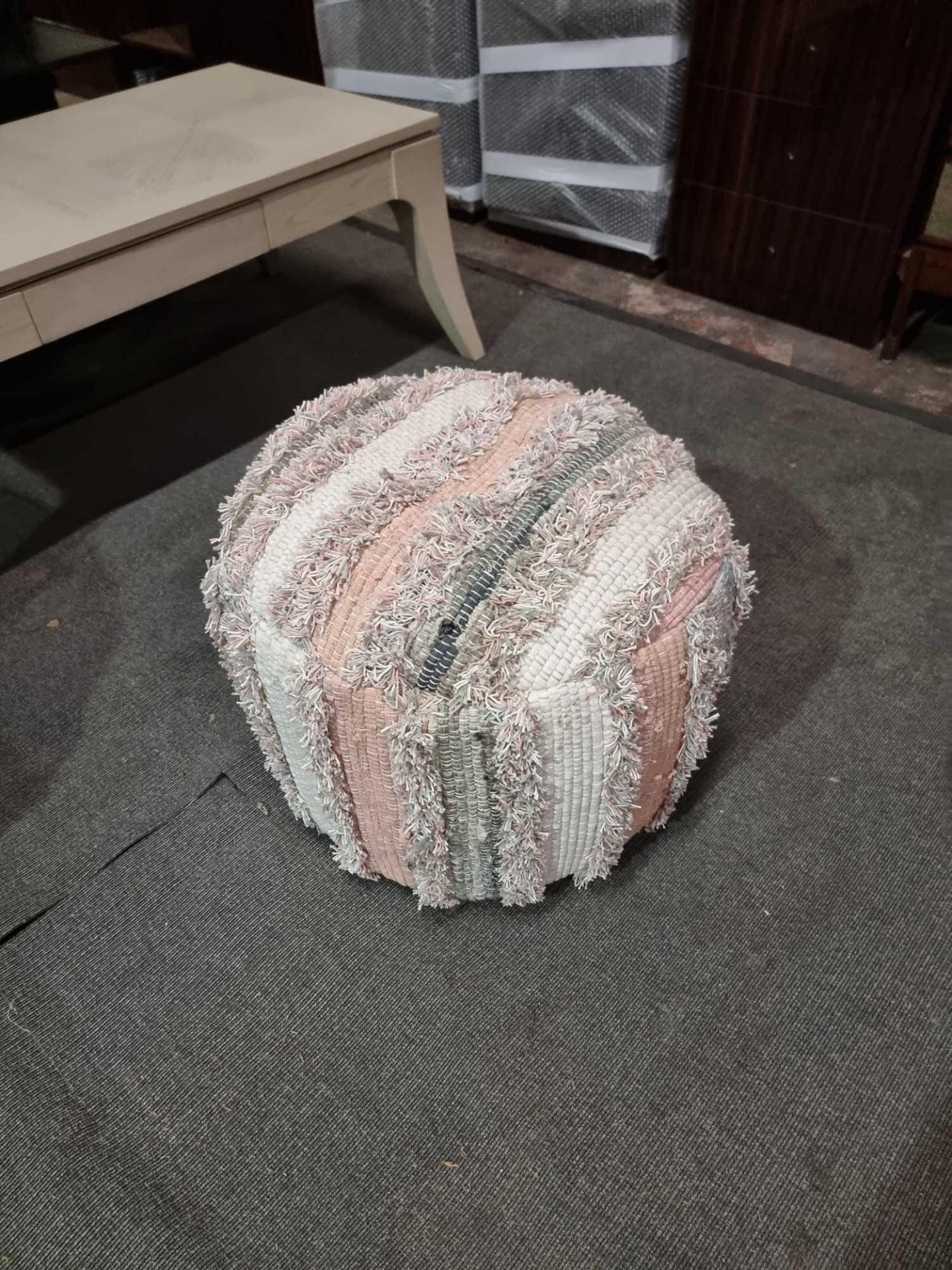 Opal Textured Pouffe In Blush In A Stunning On-Trend Blush Colour Palette, Paired With Both Its - Image 4 of 4