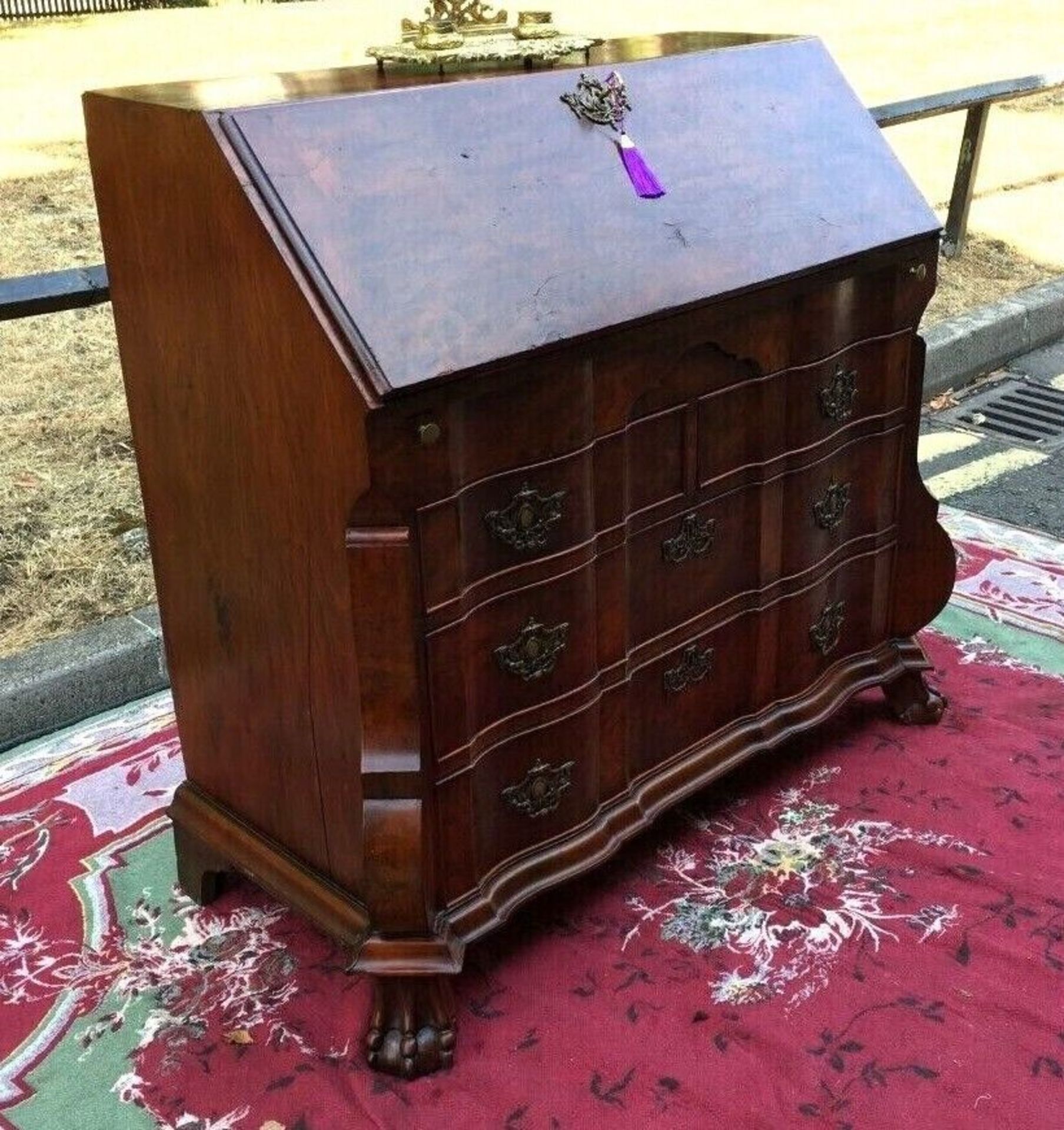 Early Dutch Walnut Bombe Bureau C.1780 Beautiful Original Figured Walnut Cabinet The Fall Front