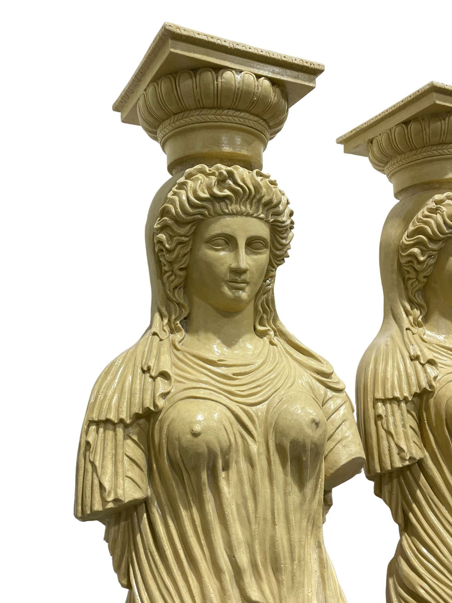 A Pair Of Greek Style Caryatid Columns, Square Top With Gadroon Underbelly, The Semi-Nude Female - Image 7 of 8