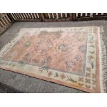 Oriental Style Thick Pile Wool Rug Woven In Pastel Floral Tones On Pale Pink Ground 268 x 180cm