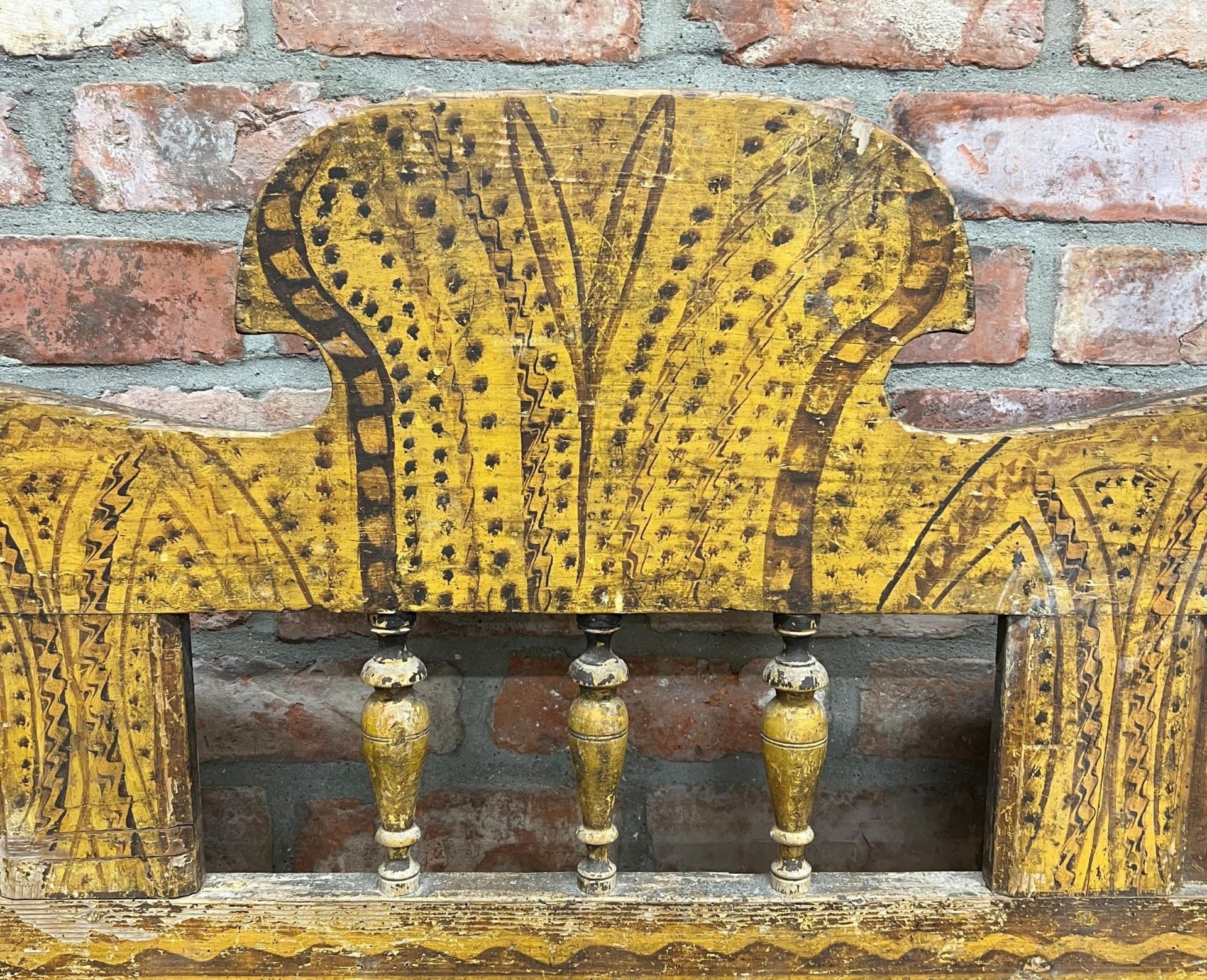 A Swedish Gustavian Painted Bench, Tornedalen.Painted All Over With Black Geometric Line Patterns On - Image 3 of 5