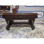 French Carved Renaissance 19th Century Carved Oak Coffee Table Incredible Detailed Carving,