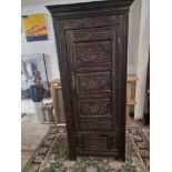 A Heavily Carved Oak Single Door C.18th Century French Bonnetiere Or Hat Cupboard Classic French
