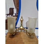 A Polished Brass Twin Arm Candle Wall Sconce With Glass Shades 30cm High