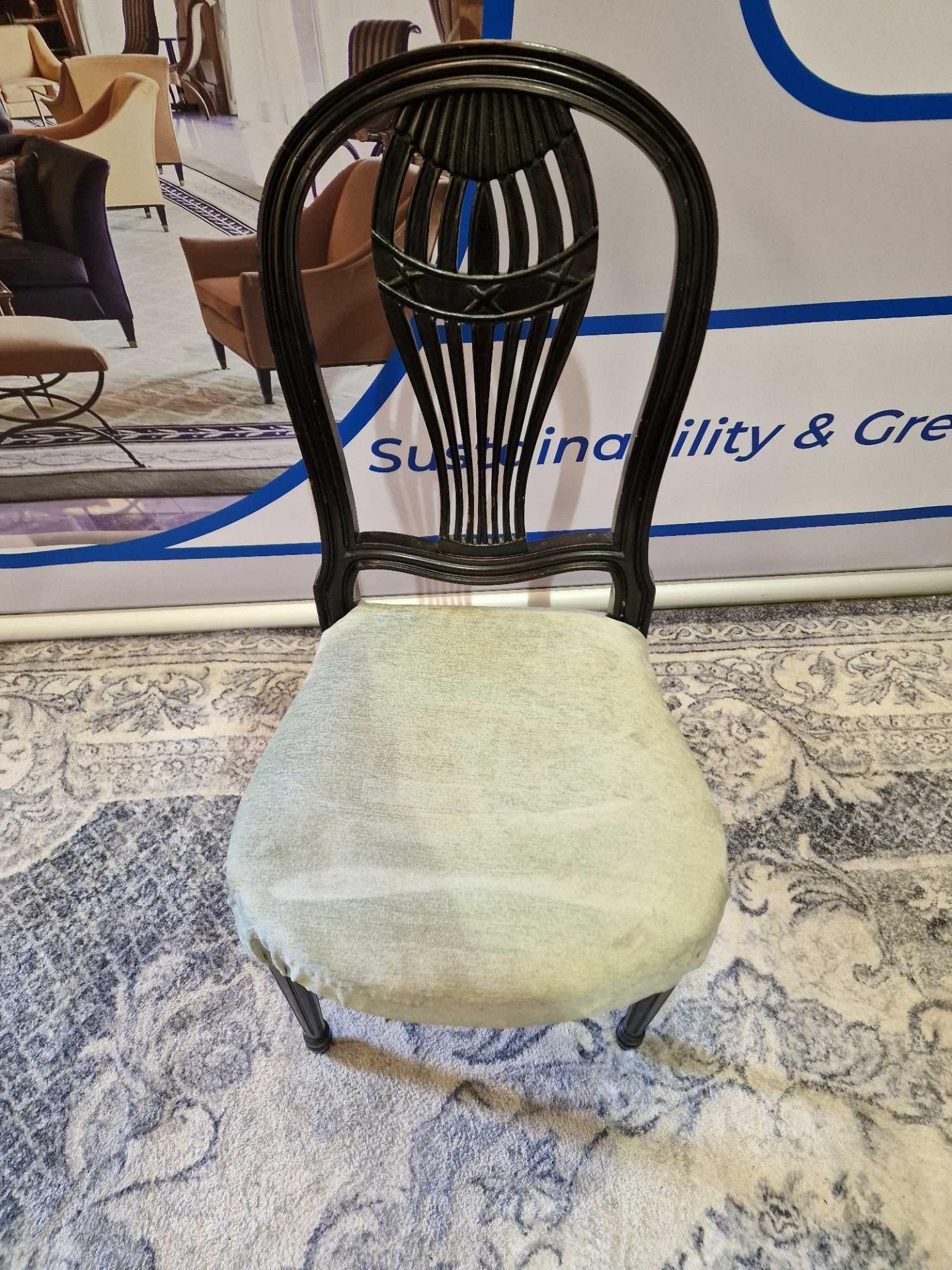 Leather Side Chair Carved Vasiform Splat Mint Fabric Seat Pad With Stud Pin Detail 45 x 48 x 97cm - Bild 2 aus 4